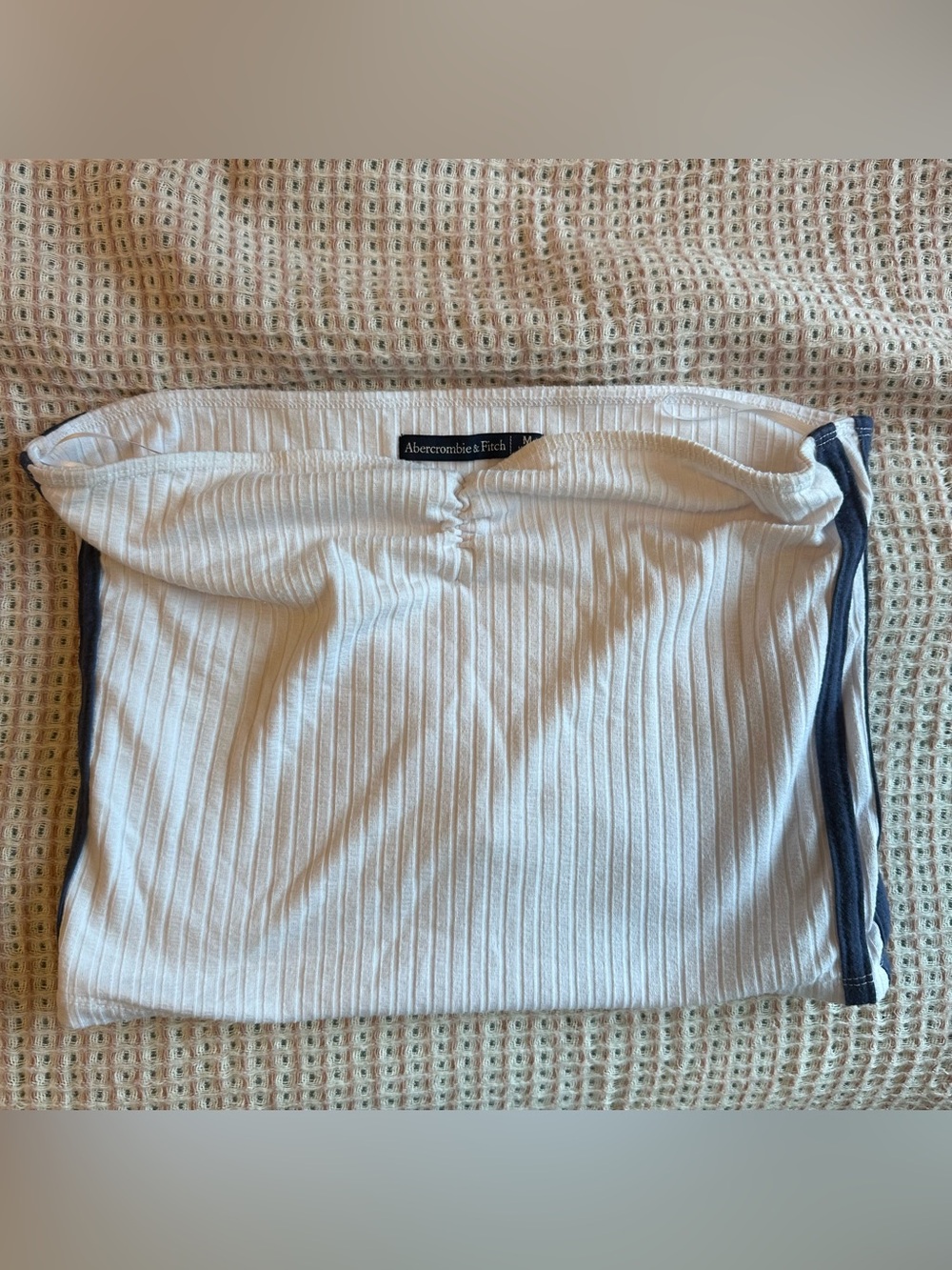 Abercrombie & Fitch Cream Ribbed Mini Skirt with Navy Side Stripe